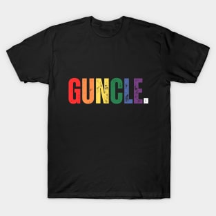 GUNCLE. Distressed rainbow coloured font T-Shirt